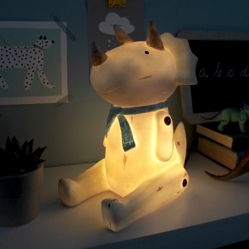 Wood Effect Cute Sitting Triceratops Light Homeware