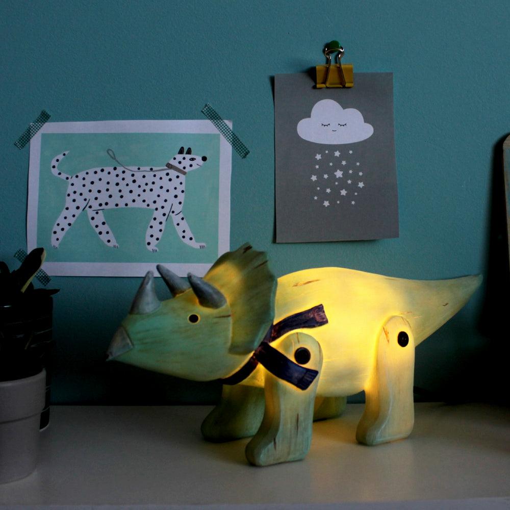 Wood Effect Cute Triceratops Light Homeware